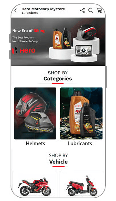 Brand Hero Genuine Parts mobile store powered by Mystore showcasing diverse products , categories etc and engaging UI.